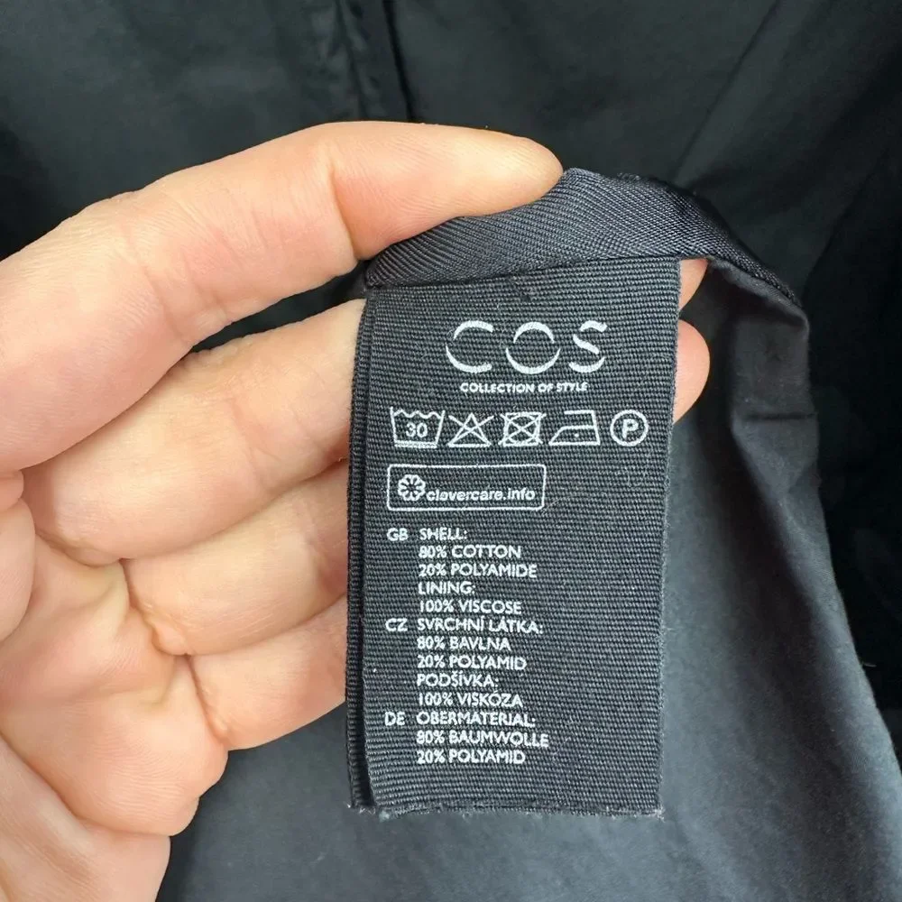 COS Men's Black Collared Lightweight Long Jacket Size 38